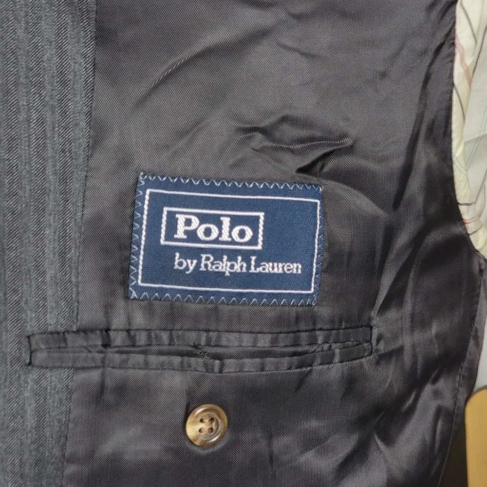 VTG Polo Ralph Lauren Men's Sport Coat‎ Two Button Gray Herringbone 46L ITALY